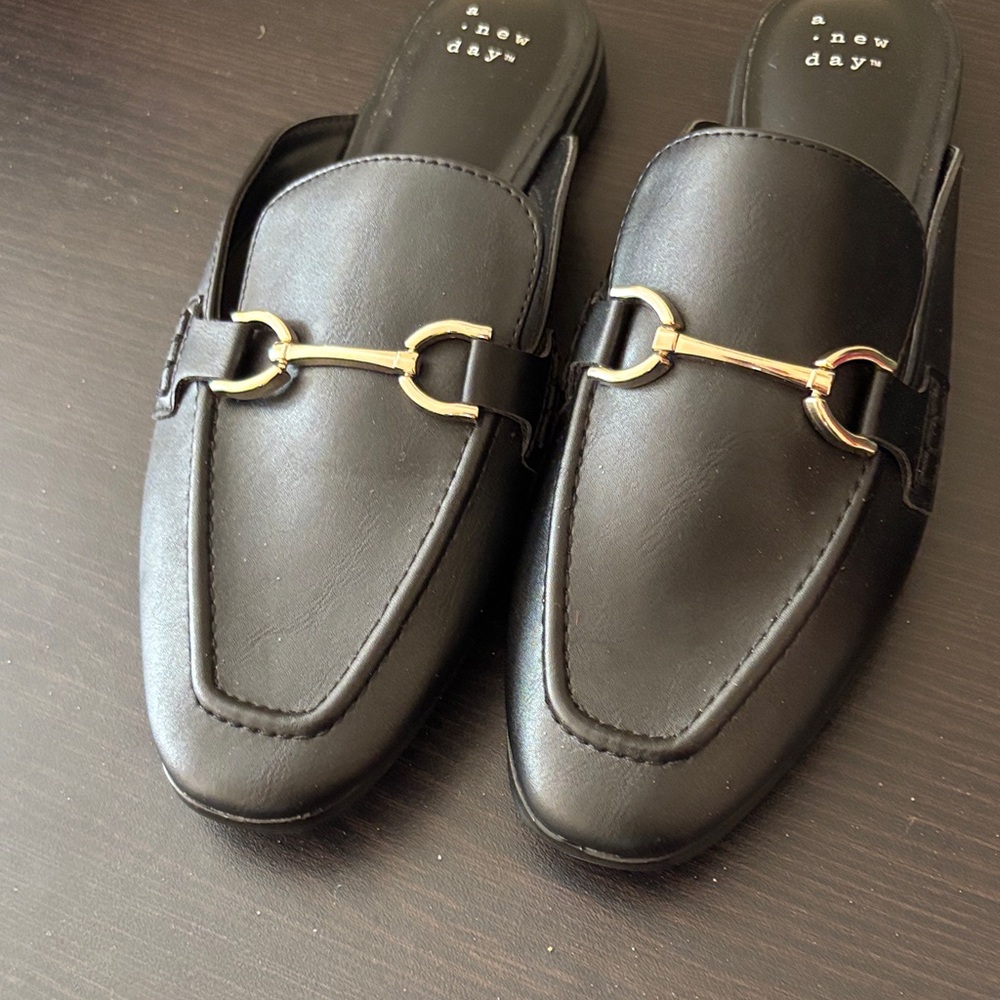 A New Day Black Mules with Gold Accent - Picture 2 of 3